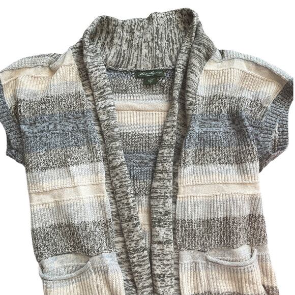 EDDIE BAUER Cozy Brown Knit Open Cardigan Short Sleeves Size Medium - Picture 2 of 6